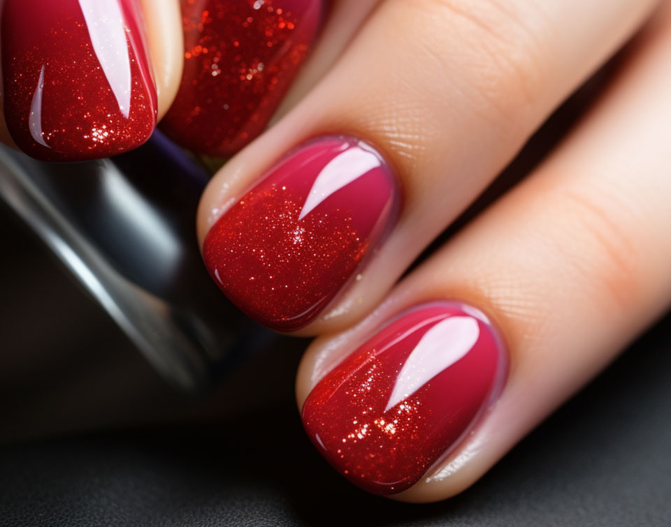 Bright red gel manicure in the LAKmousse nail portfolio